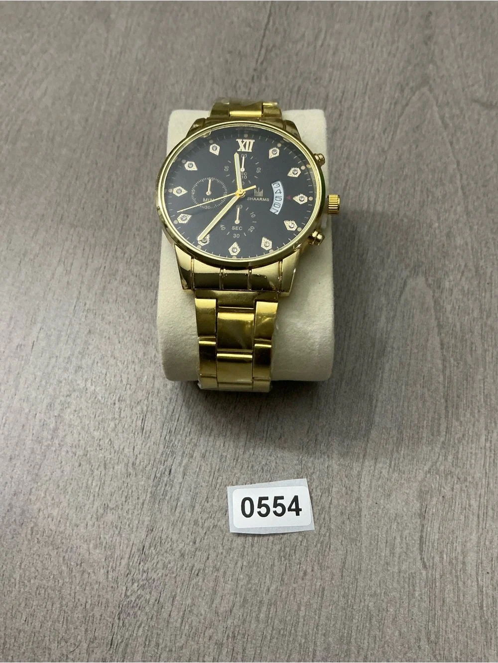 Gold Tone Men's Bracelet Watch with Black Dial
